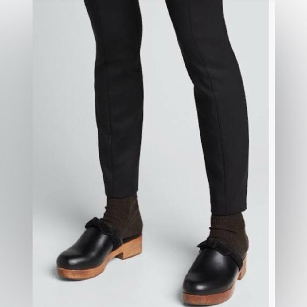 Alexander Birman Clarita Black Leather Suede Bow Platform Clogs 7 EUR 38